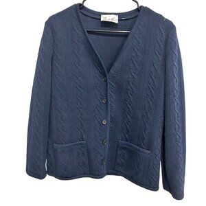 Vintage Butte Knit Button Front Cardigan Sweater Navy Blue Cable Knit Polyester
